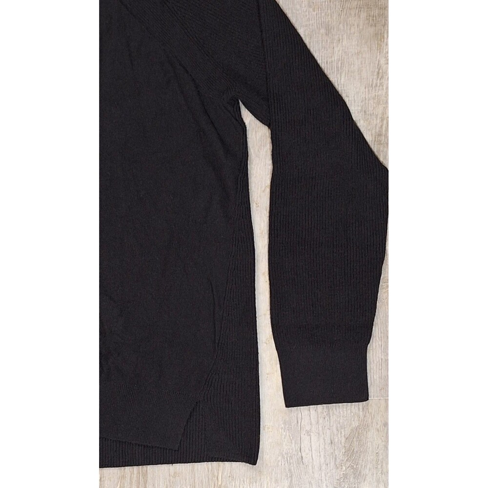 Lucky Brand Black V-Neck Knit Sweater Womens XS Tight Knit Pullover Side Slit - Picture 3 of 9
